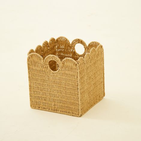 Panier de rangement carré en corde de papier tressée beige, boîte pliable et décorative, organisateur pour vêtements, accessoires, placard, étagères, chambre et maison (1/5)