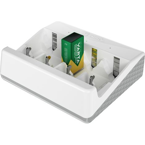 Varta – Chargeur de piles NiMH 2/4 AA, AAA, C, D, 9V – USB Type C – Charge rapide en 4,5h – Design compact avec LED