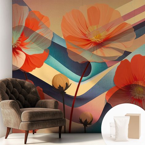 Tapete Vliestapete mit Kleber modern - Wanddeko für Küche - Klebefolie Wand - luxus Look Blumen der Sinne 250x250 cm (1/5)