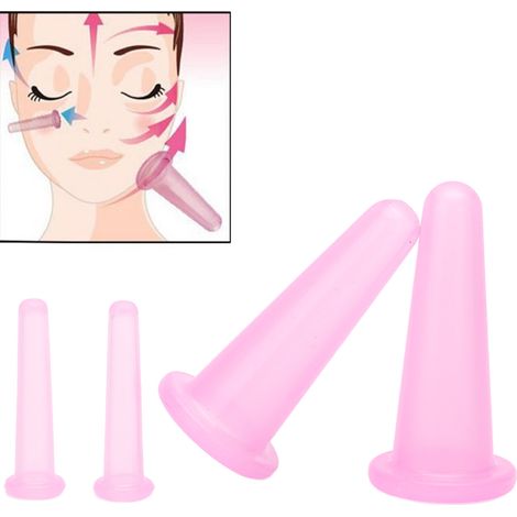2 grands et 2 petits ensembles de ventouses faciales en silicone, ensembles de ventouses à feu, ensembles de ventouses absorbant l'humidité, ventouses de massage sous vide à un seul trou (rose) (1/5)