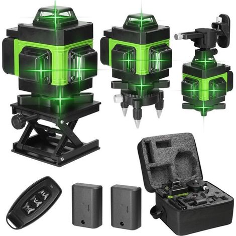 Niveau laser 4x360° autonivelant, 16 lignes en croix pour la construction et l'accrochage de tableaux, laser de classe II (vert) (1/5)