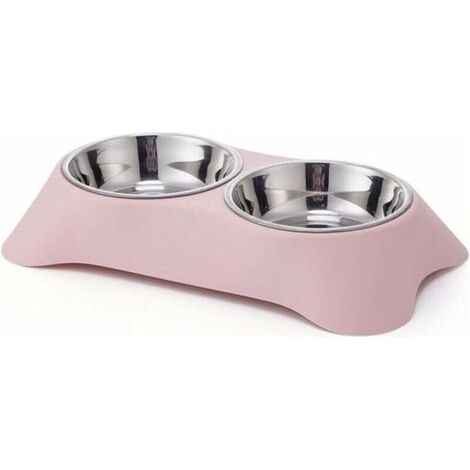 Pair Bol double pour chien, bol double en acier inoxydable antidérapant avec anti-déversement pour petits chiens et chats (S, rose)