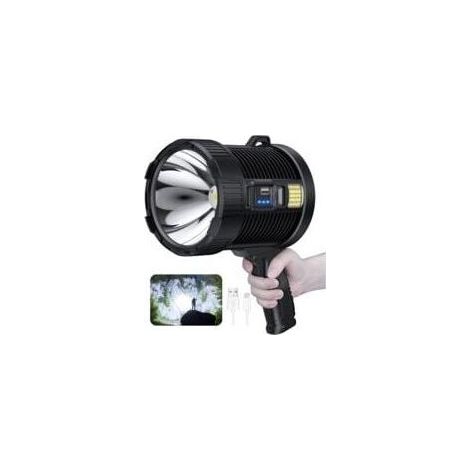 Projecteur rechargeable, lampe torche 100000 lumens à main grande lampe de poche projecteur solaire extérieur super lumineux, avec lampe Cob, 6 modes, étanche IPX5 (noir)