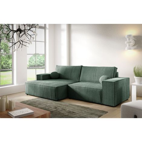 Ecksofa Schlafsofa CORUNIA XS Stoff Poso Grün Ottomane Links (1/5)