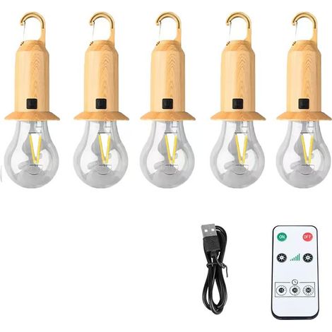 Lampe de camping LED 5 LED avec télécommande, rechargeable, lanterne de camping LED avec 3 modes de luminosité, lampe de camping solaire, lampe de tente, ampoule avec crochet, lampe de camping portabl (1/5)