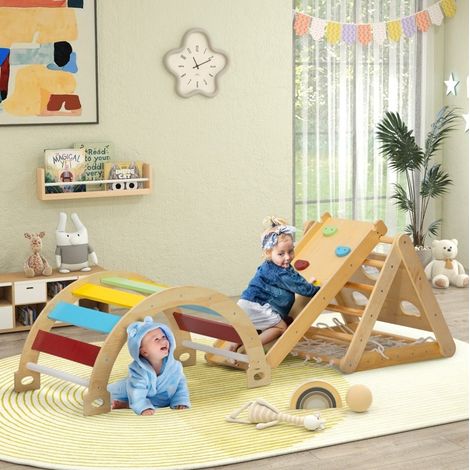 7-in-1 Indoor-Klettergerüst mit Rutsche und Bogen, mehrfarbig OKMYHOME (1/5)