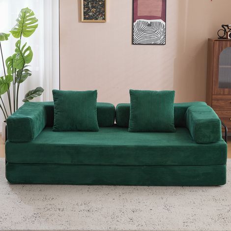 Canapé-lit pliable en velours kaki, lit d'invité multifonction 3 en 1, canapé sans montage, sofa confortable (1/5)