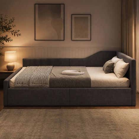 MEUBLIV Letto 140x200 cm grigio – con contenitore sottoletto e schienale, senza materasso (1/5)