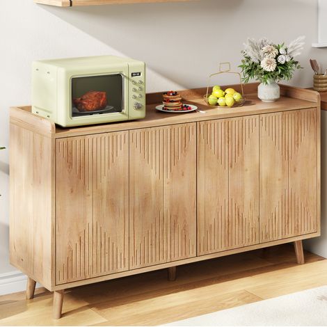 Buffet 4 portes avec étagères réglables, 140 x 40 x 84 cm, MDF naturel OKMYHOME (1/5)