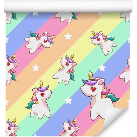 Papel pintado de pequeños unicornios para salón y dormitorio, 50x1000 cm. (1/5)
