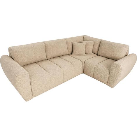 Ecksofa Lusso rechtsseitig mit Schlaffunktion & Bettkasten 240x180 cm – Modernes Bouclé-Sofa in dunkelbeige, Schlafsofa mit Stauraum (1/5)