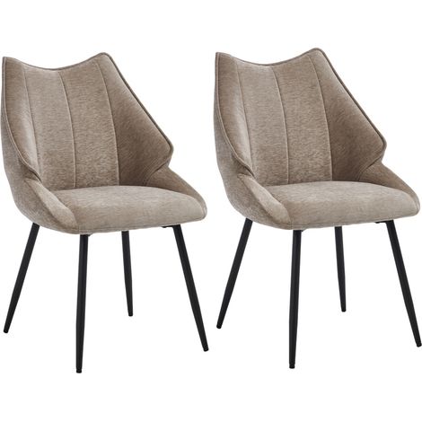 Wahson 2Pcs Dining Chairs Chenille, Modern Kitchen Chairs with Metal Legs for Living Room Restaurant Bedroom, Brown