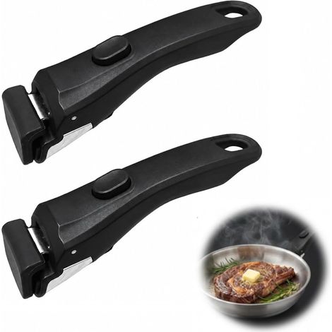 2 Pièces Poignée Détachable pour Casserole Universelle Amovible Résistante à la Chaleur 250°C Support 10kg Poignée Antidérapante Compatible avec Tefal la Plupart des Ustensiles de Cuisine(Noir 2pcs) (1/5)