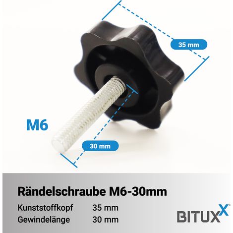 Bituxx 20x Rändelschraube Feststellschraube Sterngriffschraube Knaufschraube Handknopf Werkzeuglose Schraube M6 x 30 mm