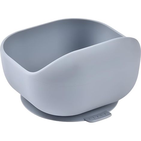 Bol Ventouse pour Enfant, 100% silicone, matière douce et très resistante, Adhère table/tablette chaise haute, Languette permettant de soulever l’assiette, Compatible micro-onde, Gris (1/5)