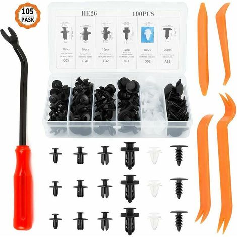 royaluxe -100pcs Clips De Retenue De Voiture, Rivet Clips Plastique De Voiture Clip De Fixation Pour Voiture Et 4pcs Outils De Démontage Pour Voiture Avec 1pcs Extract De Fixation (1/5)
