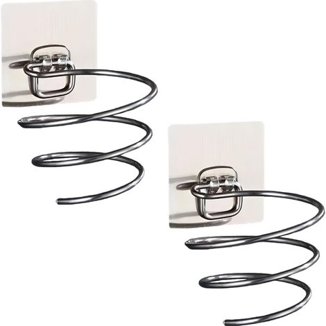 Lot de 2 Supports pour sèche-cheveux, Métal, Montage sans perçage, Avec rangement câble, Pour salle de bain (1/5)