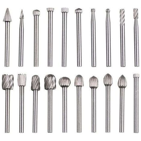 Lime rotative 20 pièces, jeu de limes en carbure,têtes de lime rotatives HSS, outil rotatif ,outil rotatif à tige de 1/8" (3 mm) pour meuleuse, travail bois, polissage des métaux, gravure, perç (1/4)