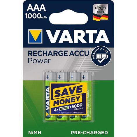 Piles rechargeables AAA (Micro)/HR03 (5703) - 1000 mAh, lot de 4 sous blister (1/2)