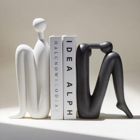 Serre-livres en céramique, lot de 2, design épuré, noir et blanc Serre-livres robustes, décoration au style moderne (1/5)