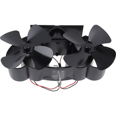 Jeffergarden Ventilateur de poêle alimenté par la chaleur en alliage d'aluminium, 4 pales, ventilateur de cheminée à double tête pour remplacement, noir