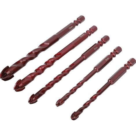 Jeu de forets à maçonnerie, 5 pièces, tige hexagonale de 1/4 pouces, 6 8 10 12mm, mèches en alliage d'acier au tungstène pour béton, carrelage, brique (1/5)