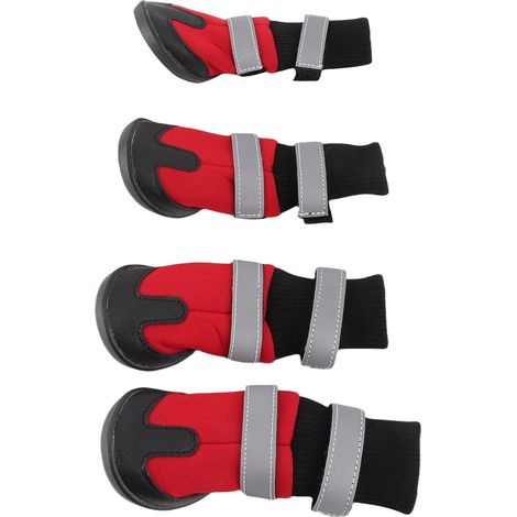 Ensemble de 4 pièces de chaussures imperméables pour chiens de compagnie, bottes de protection antidérapantes pour grands chiens, rouge L (1/5)