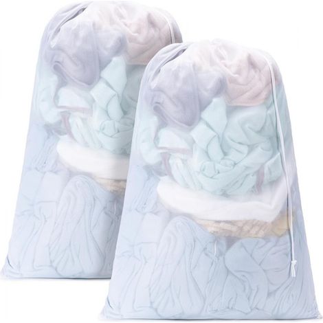 Paquete de 2 bolsas para la ropa sucia, grandes, de malla de poliéster, con cierre de cordón, lavables a máquina, ideales para el hogar, viajes o residencias estudiantiles. (1/5)