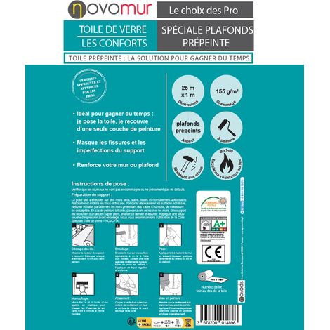 Toile de verre prépeinte spéciale plafond 155g/m² Novomur - 12,5M/25M (1/2)
