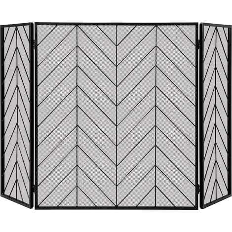 Pare-feu de cheminée noir à 3 panneaux en métal avec grille pare-étincelles, largeur réglable et pliable pour salon (1/5)