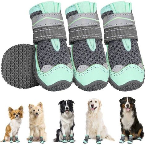 Bottes respirantes pour chien, adaptées au bitume chaud et à la neige hivernale, protection antidérapante pour les pattes, idéales pour les promenades intérieures et extérieures, toutes tailles, verte