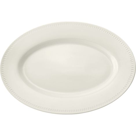 Mikasa Cranborne Fuente Ovalada para Servir, Fuente Ovalada de Gres Crema para Servir Comida, 39cm, Plato Grande para Servir - Apto para Microondas y Lavavajillas