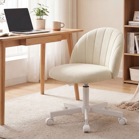 Chaise de Bureau Confortable, Pivotante en Tissu en peluche courte, Réglable en Hauteur, 60 x 60 x (70,5-83,5) cm, Beige café (1/5)