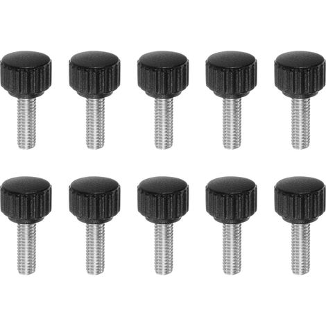 10pcs Boutons De Serrage Moletés Vis À Main M6 x 10mm Filetage Mâle Métrique 16mm Tête En Plastique Mat Tige En Acier Inoxydable 304 Bouton Fileté À Main Poignée, Noir (1/5)