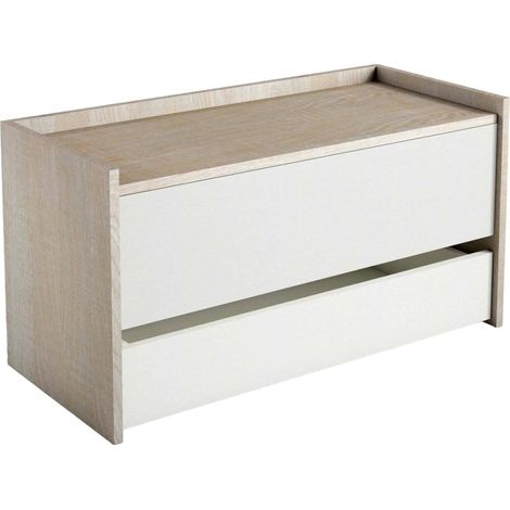 Dmora Cassapanca Lantana, Mobile da ingresso moderno con scarpiera, Cassapanca baule con due contenitori, 100% Made in Italy, Cm 90x40h46, Bianco e Rovere, con imballo rinforzato (1/5)