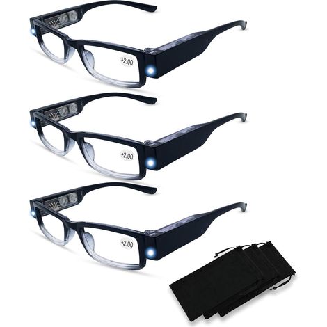 3er-Pack Lesebrillen – Integriertes LED-Licht & Vergrößerungsglas – Für Damen und Herren – Klare Sicht beim Lesen – 300 % (1/3)