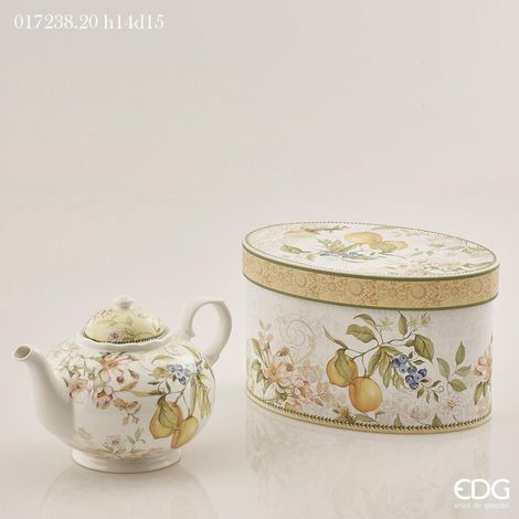 EDG Enzo De Gasperi Teiera Porcellana H 14 Cm D 15 Cm 1080 Ml Confezione Regalo Giallo
