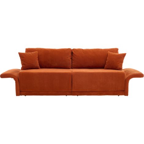 Divano letto convertibile in tessuto a coste arancione, 2 posti, stile minimal moderno (1/5)