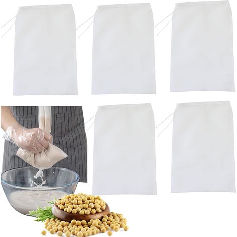 5 Pièces Sac Végétal de Soja, Etamine Alimentaire, Tissu Passoire, Filtrer Jus, Thé, Épices, Sac et Filtre Lavable (1/5)