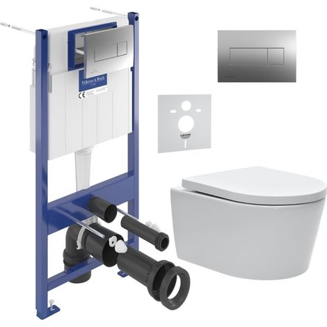 ViConnect Pro S Pack WC bâti Villeroy & Boch + WC sans bride Swiss Aqua Technologies + abattant + plaque (VICONSAT2CHSET) (1/5)