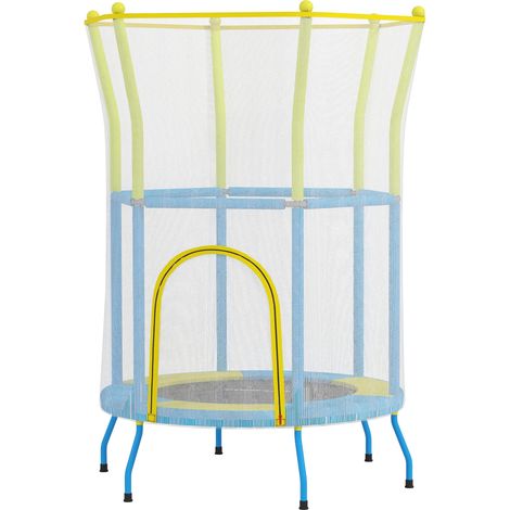 Trampoline d'intérieur pour enfants avec filet de sécurité, cordes élastiques et barres rembourrées, 3-6 ans, Ø140 x 190 cm, bleu clair (1/5)