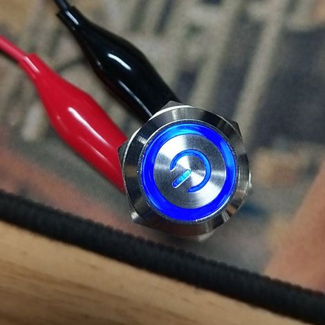 Lot de 2 interrupteurs à bouton-poussoir 12-24 V CC, ronds, 4 broches, à réarmement automatique, avec témoin lumineux bleu. (1/5)