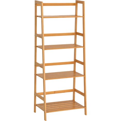 Homcom – Étagère échelle en bambou 4 niveaux – Bibliothèque style naturel – Dimensions 48L x 31,5l x 120H cm – Charge max. 20 kg (1/5)