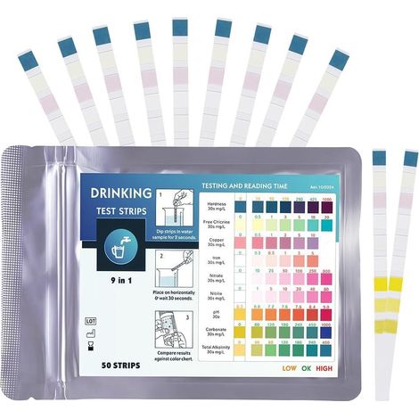 50 x Drinking Water Test Strips Kit for Swimming Pool and Aquarium Water Durette-Analysis pH Test Strips Fast and Accurate for Tap Wells, Spa and Home Water Source (1/5)