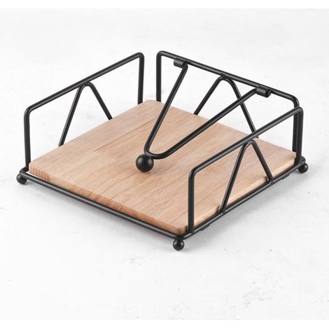 Portatovaglioli in legno - organizer per fazzoletti - decorazione da tavola - con braccio girevole - 18x18x7 cm - nero (1/5)