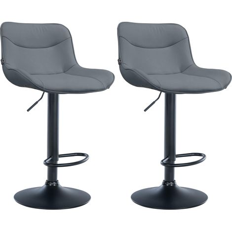 Juego de 2 taburetes de bar x1 con costuras decorativas en PVC gris Pie de trompeta de metal negro 100004454