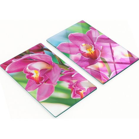 Tablas de cocina de vidrio templado con dise帽o de orqu铆deas rosas, 2 x 30 x 52 cm. (1/5)