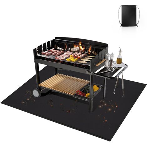 Tapis de barbecue de protection du sol, pliable, résistant à la chaleur, imperméable, pour barbecue à gaz, tapis de barbecue en fibre de verre pour foyer, sol, cheminées et pelouse (152 x 106 cm) (1/5)