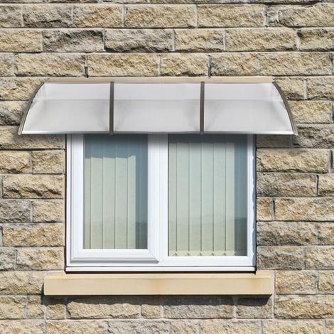 HT-300 x 100 Protection anti-pluie pour portes et fenêtres, usage domestique, panneau transparent et support gris (1/5)