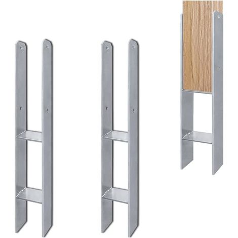 Lot de 2 supports de poteau en H - Galvanisés à chaud - Longueur : 600 mm Pieds carrés en bois Pour abris de voiture, couronnes sauvages, clôtures, pergola NAIZY (1/5)
